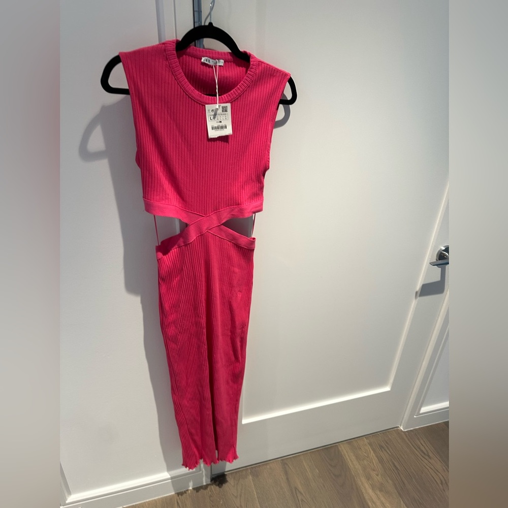 Zara midi cut out Large pink dress